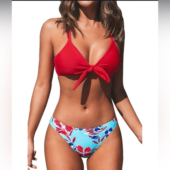 Women's Bikini Swimsuit Floral Print Wide Straps Knotted Bathing Suit NWT SizeXL - Picture 1 of 3